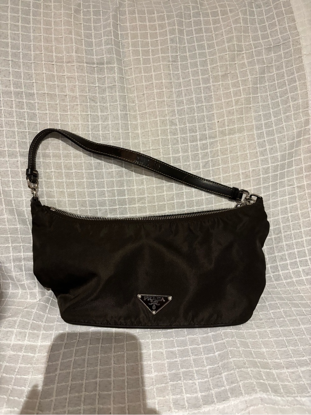 Prada Brown Nylon Shoulder Bag with Silver Hardware